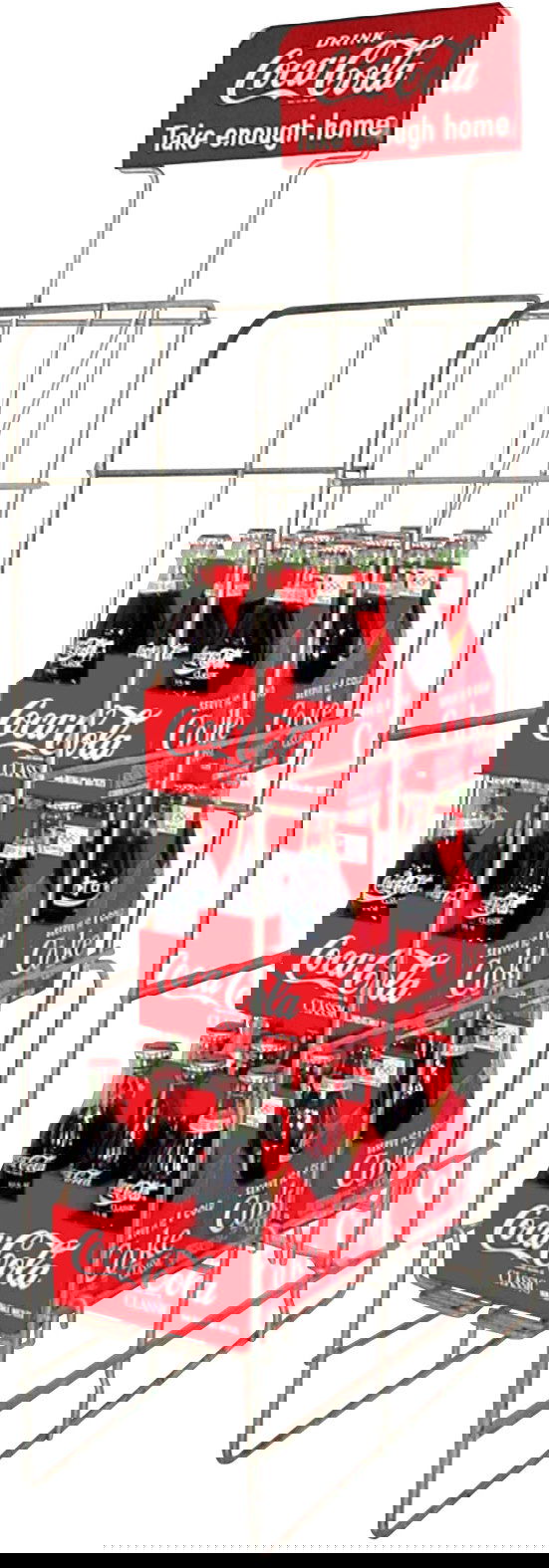 Coca-Cola wire 6 pack bottle rack w/Drink Coca-Co: Coca-Cola wire 6 pack bottle rack w/Drink Coca-Cola "Take Home Enough" sign, Exc. condition, 46"H x 10"W.