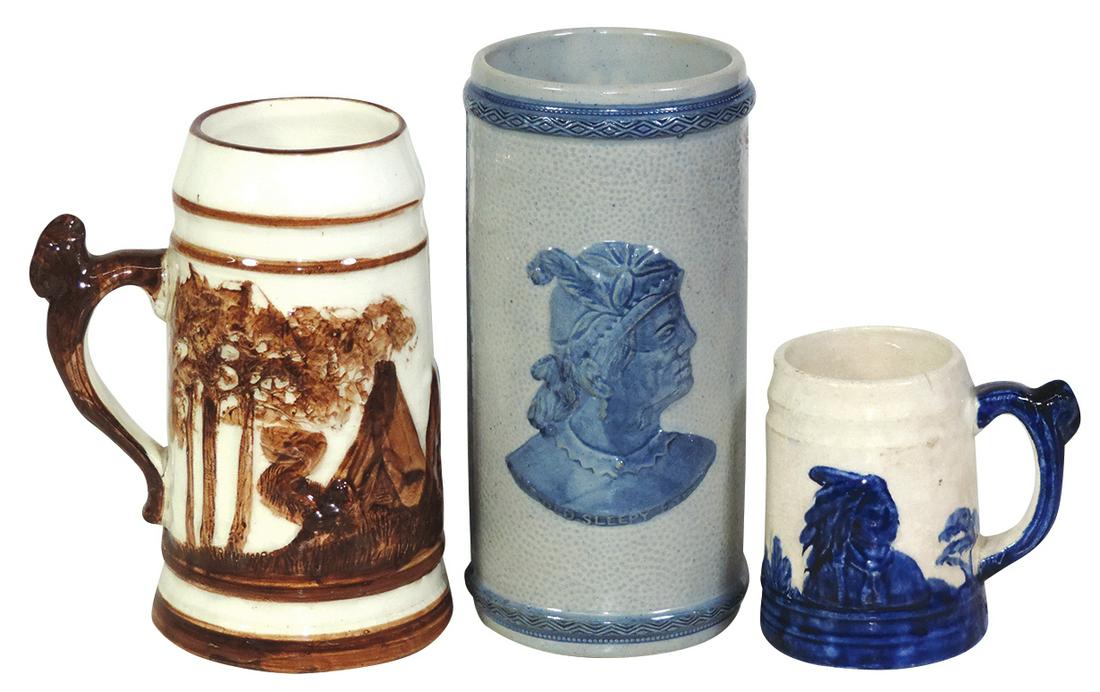 Stoneware (3), Sleepy Eye brown & white stein w/teepee (1 of 1)
