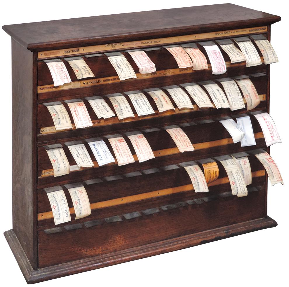 Apothecary Label Cabinet, oak & tin for dispensing 61 (1 of 1)