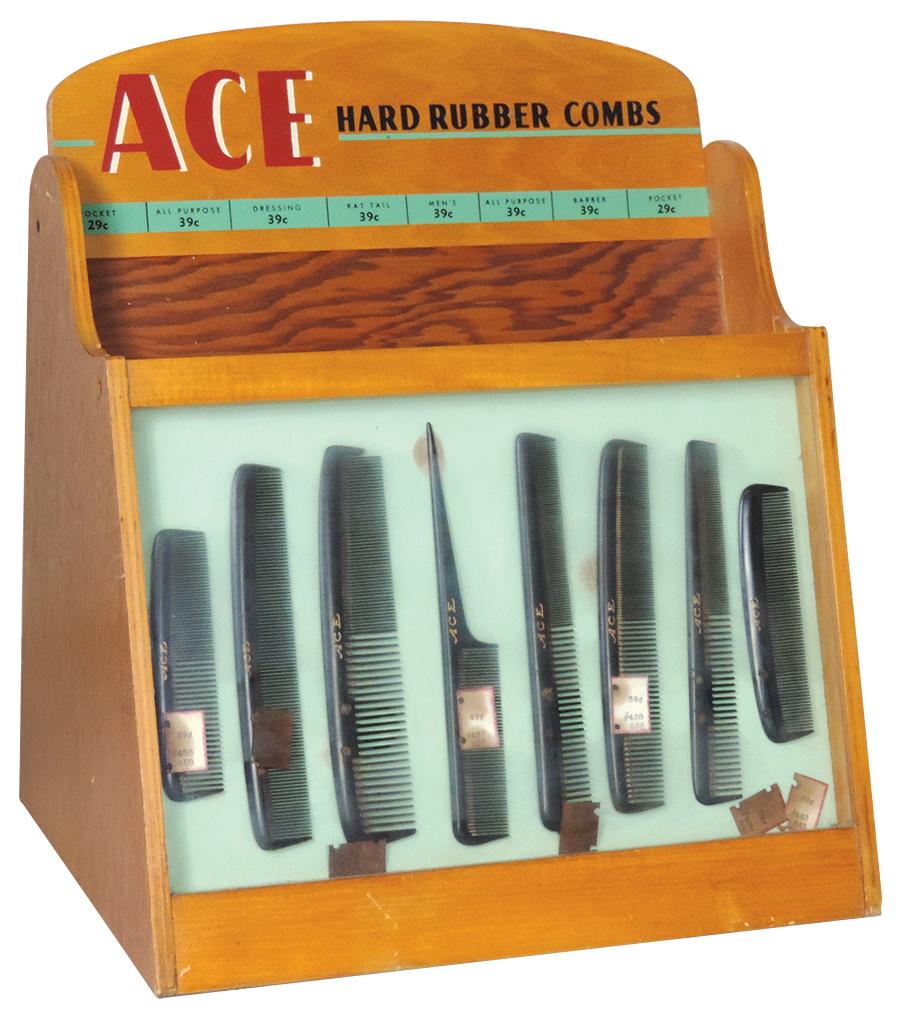 Drug Store "Ace" Comb Display, slanted wood countertop (1 of 2)