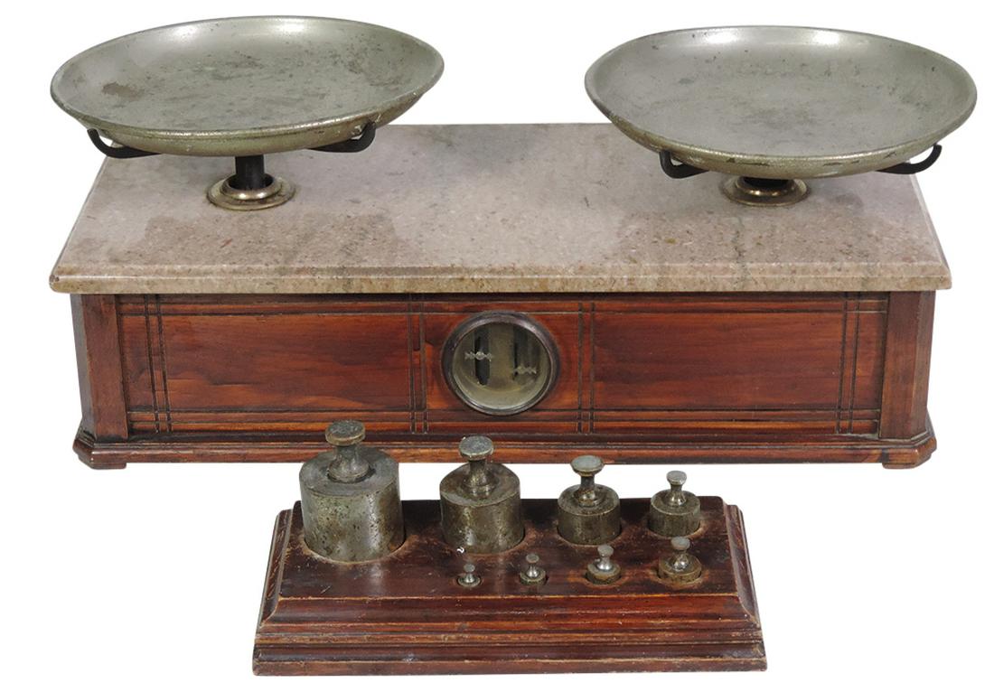 Country Store Scale & Weights, oak cased marble topped (1 of 1)