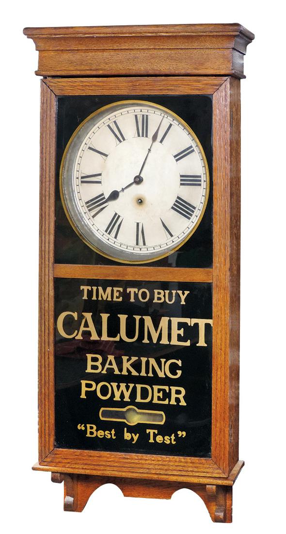 Country Store Wall Clock, "Calumet Baking Powder" oak (1 of 1)