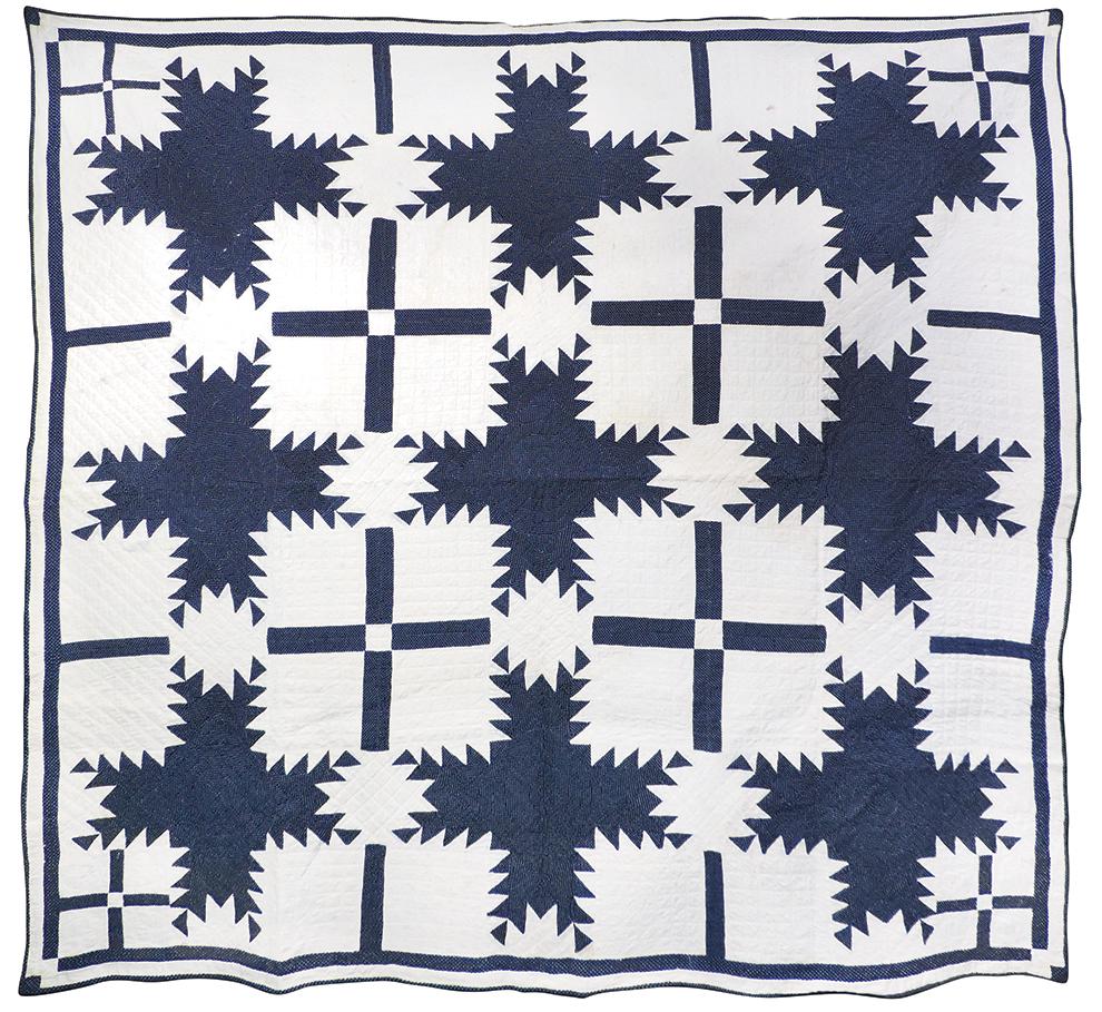 Quilt, "Snowflake", 19th C., hand stitched blue pin dot (1 of 1)