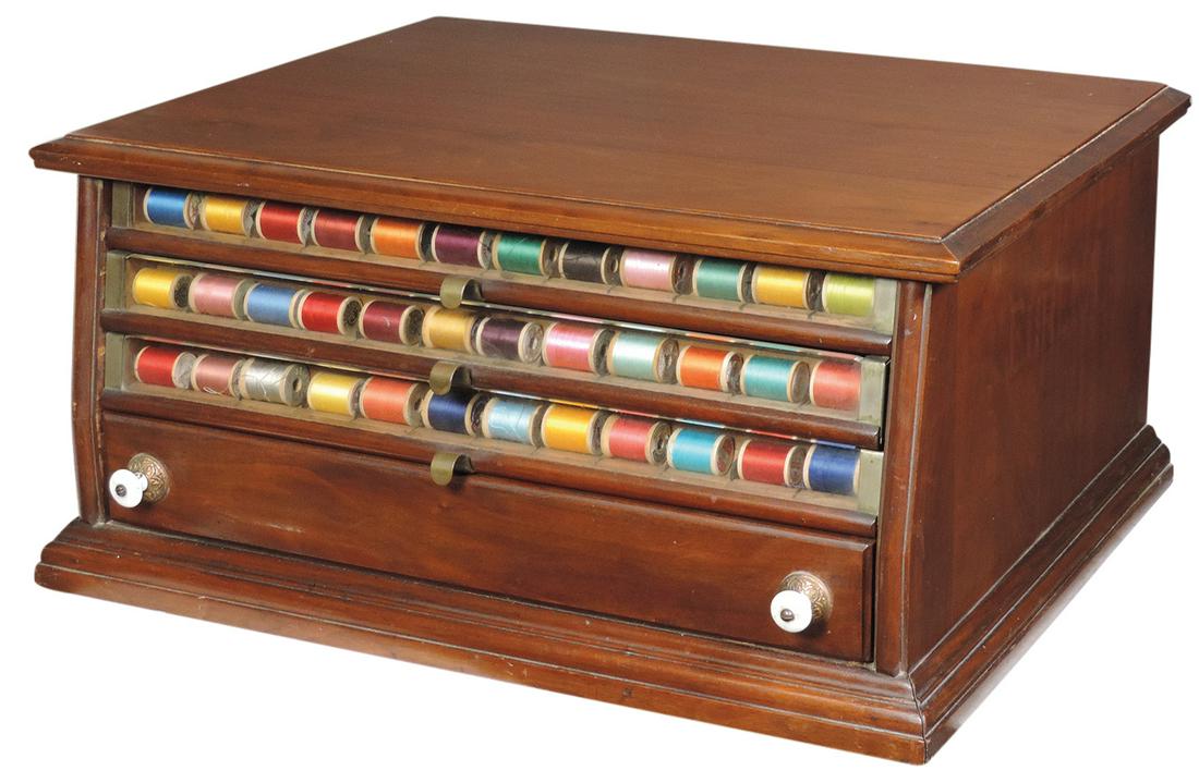 Spool Cabinet, walnut 6-drawer countertop w/5 glazed (1 of 1)