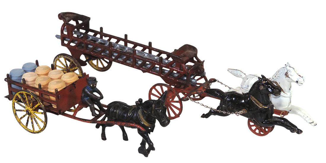 Toys (2), horse-drawn fire ladder wagon & mule-drawn (1 of 1)