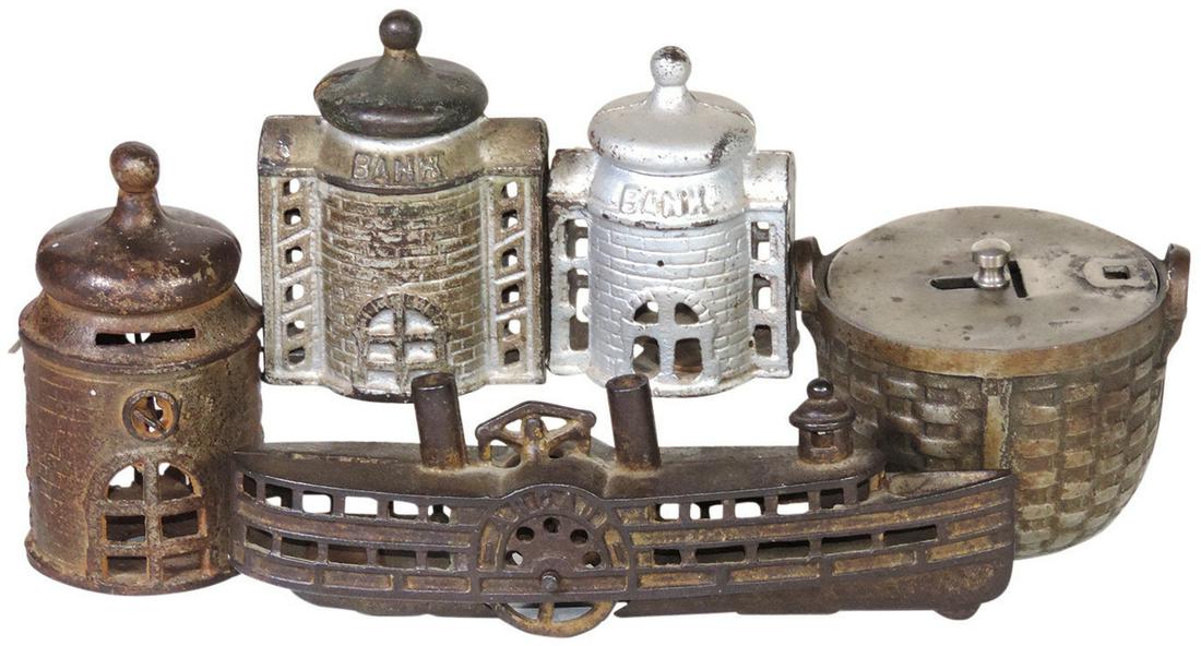 Still Banks (5), all cast iron, Arcade steamboat, 3 (1 of 1)