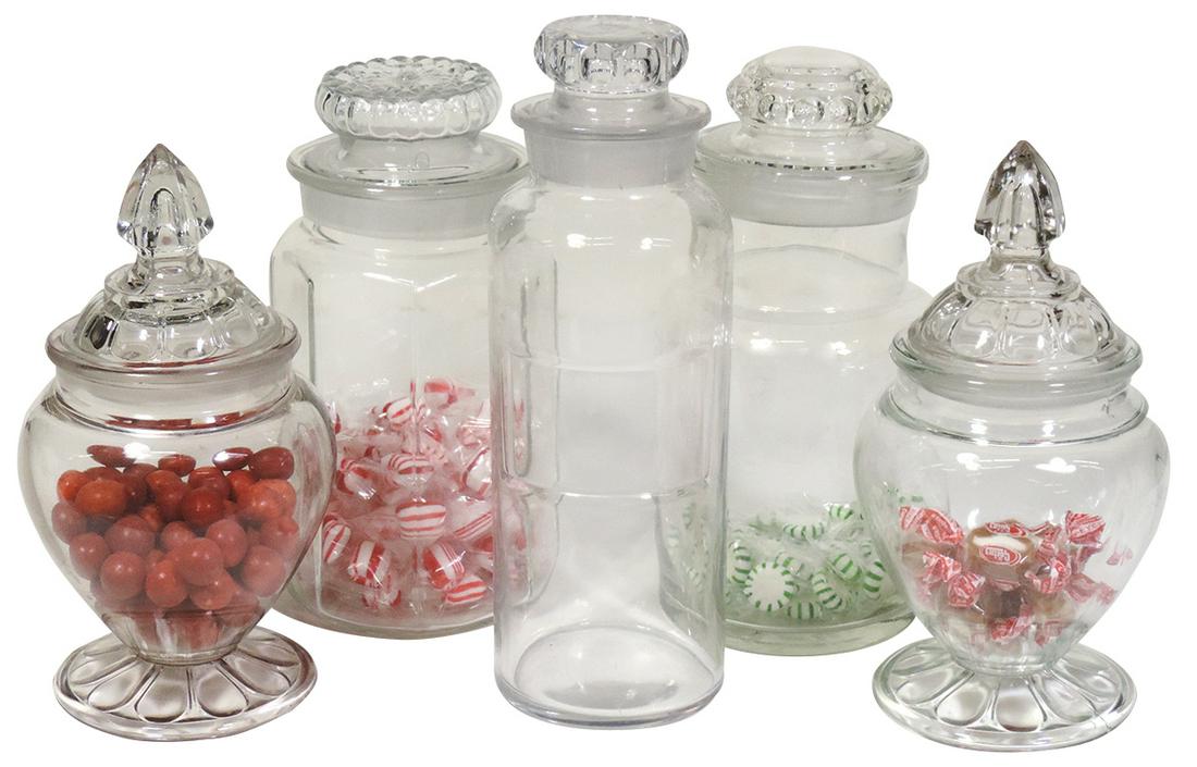 Candy Store Glass Show Jars (5), variety of round, (1 of 1)