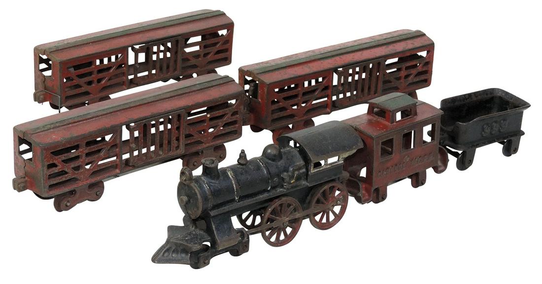 Toy Train Set, mfgd by Dent, c.1901, 6-pc cast iron (1 of 1)