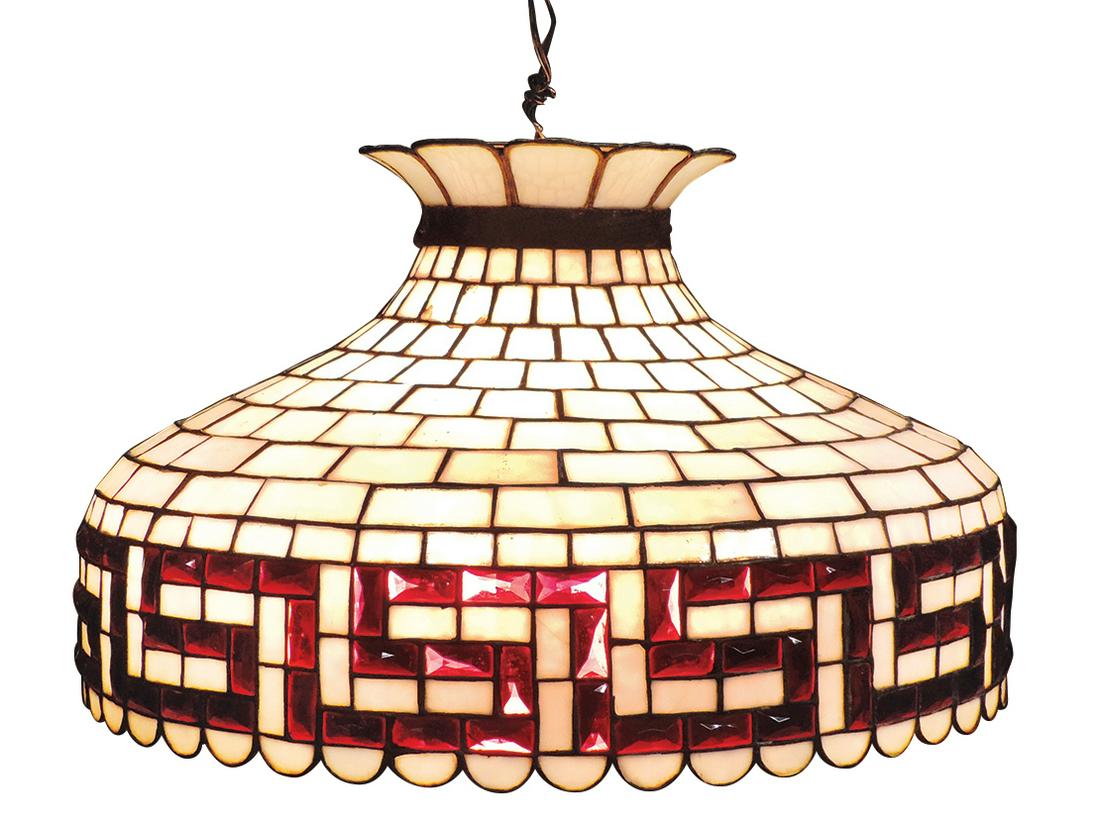 Soda Fountain Hanging Lamp, leaded glass w/white (1 of 2)