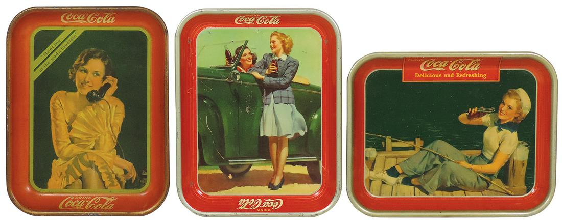Coca-Cola Serving Trays (3), 1930 Girl on Telephone, VG (1 of 1)