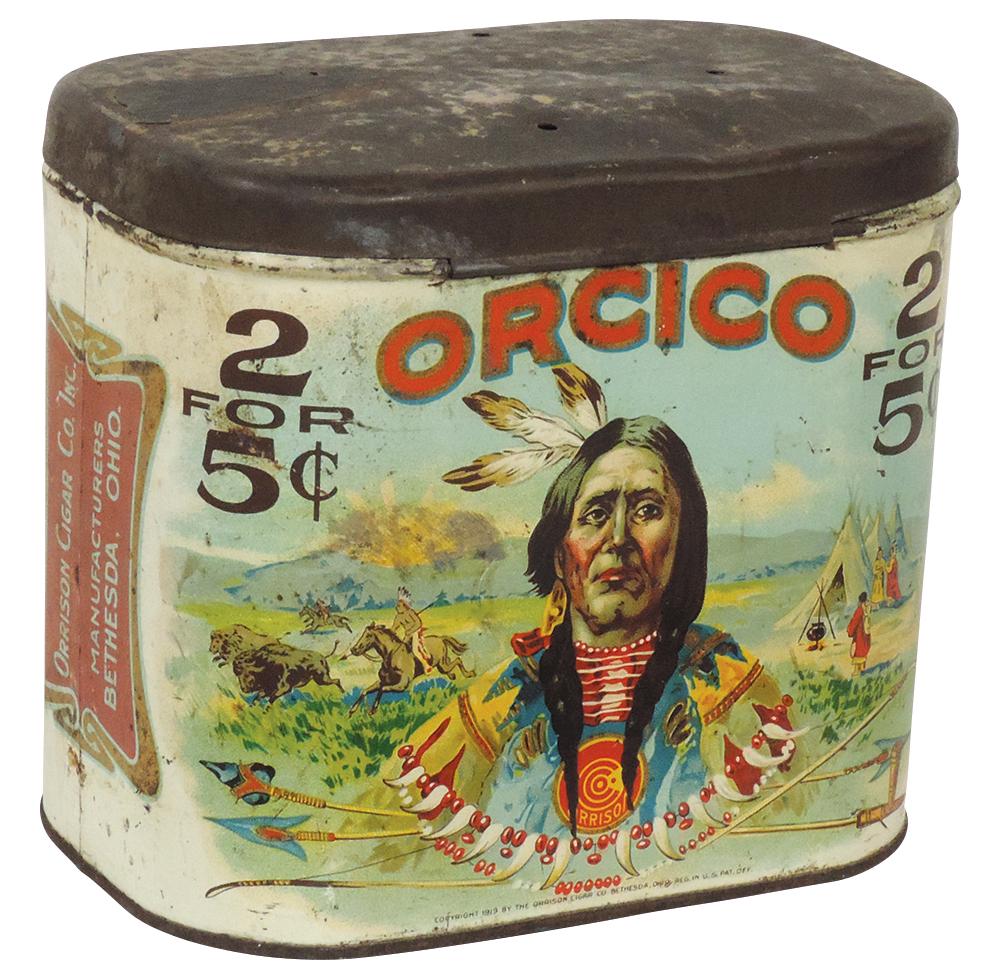 Cigar Store Tin, Orcico Cigars, 2 for 5 Cents, Scarce (1 of 1)