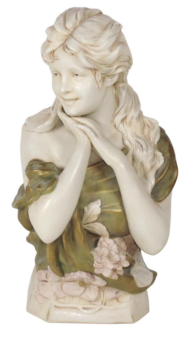 Porcelain, Royal Dux Art Nouveau Bust of a Woman, after (1 of 2)
