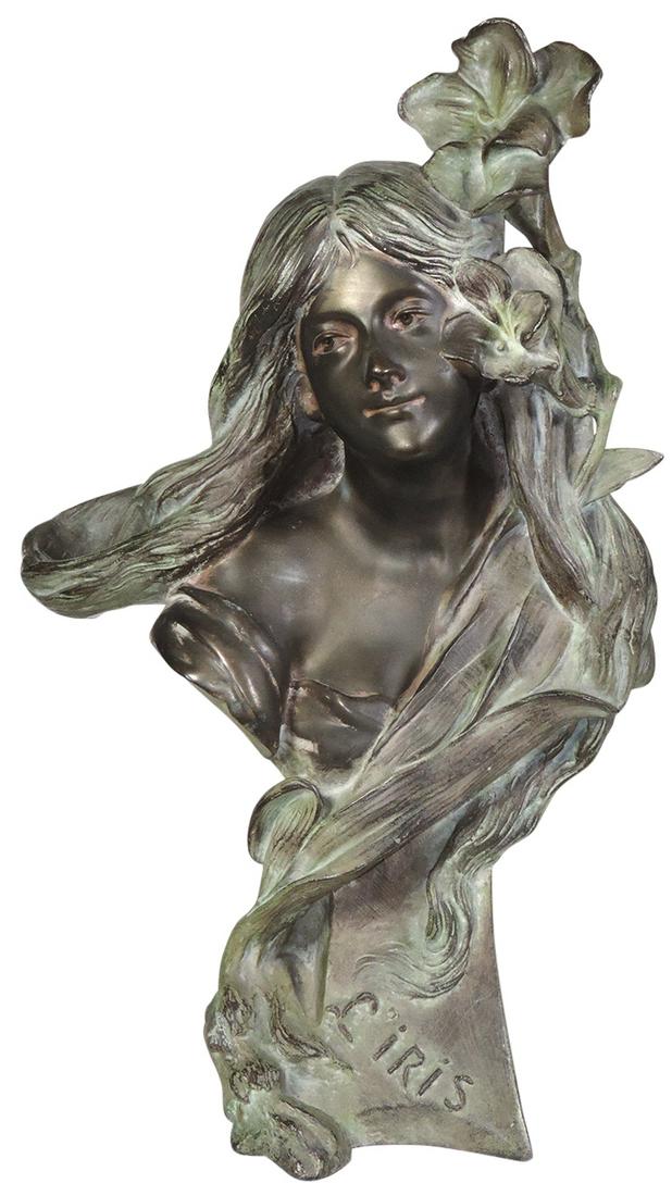 Decorative Art, Art Nouveau bust "L 'iris", patinated (1 of 3)