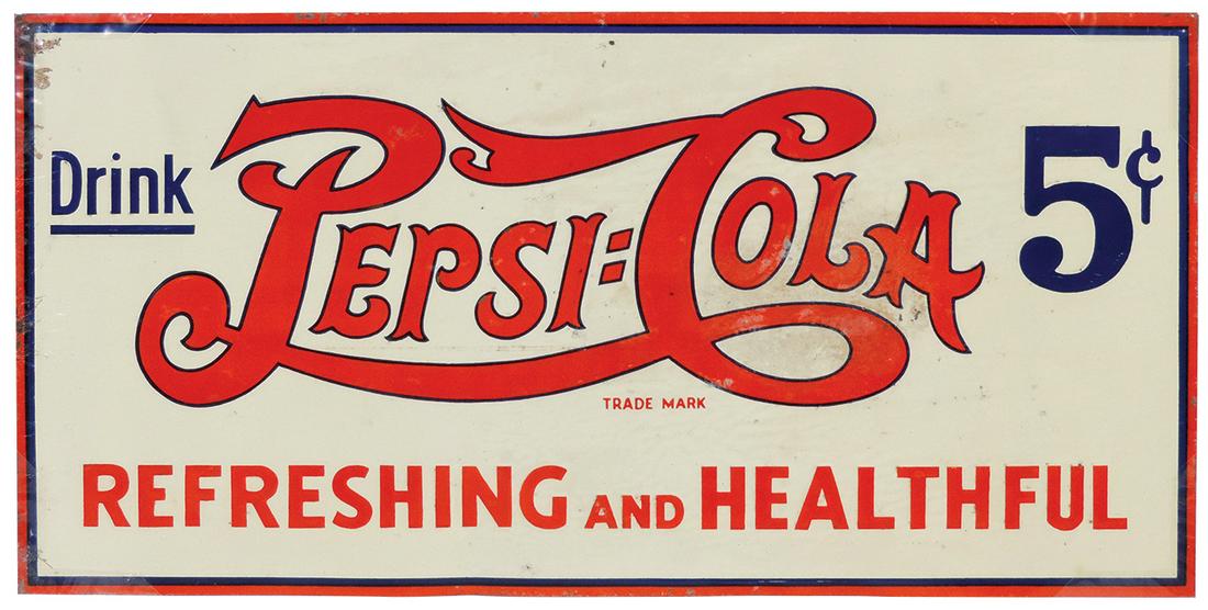 Pepsi-Cola Sign, "Refreshing & Healthful" 5 Cents, (1 of 2)