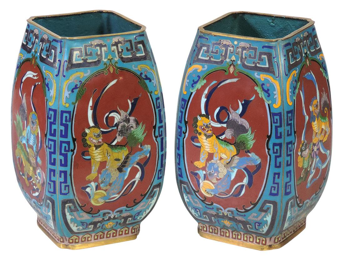 Chinese CloisonnÃ© (2), pair of matching gilt bronze (1 of 3)