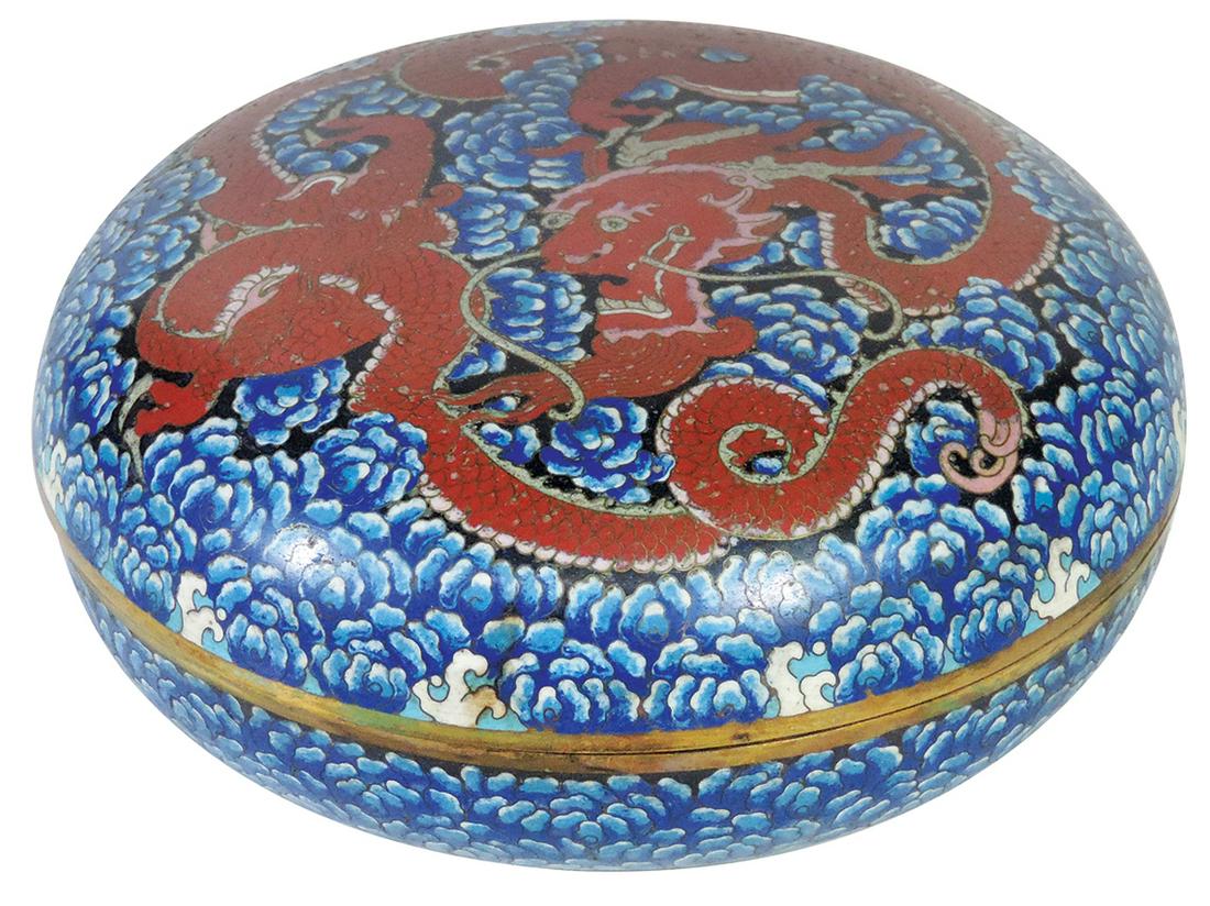 Chinese CloisonnÃ©, gilt bronze covered box enameled (1 of 2)