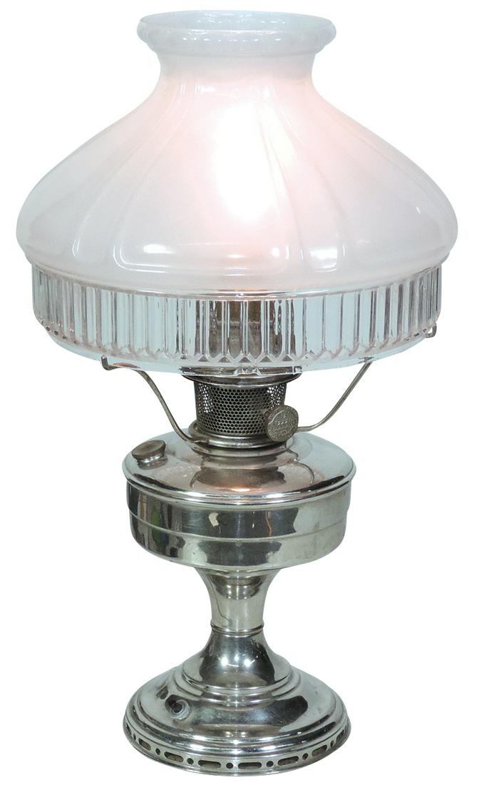 Lighting, Aladdin kerosene lamp, nickel-plate w/glass (1 of 1)