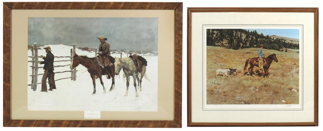 Western prints (2), matted & framed print signed by (1 of 1)