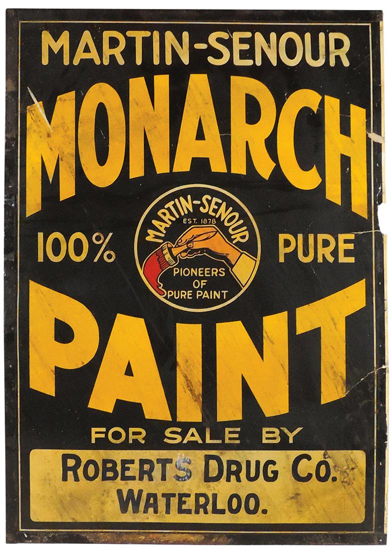 Paint Advertising Sign, Martin-Senour litho on cdbd,: Paint Advertising Sign, Martin-Senour litho on cdbd, from the Robert Drug Co.-Waterloo (IA), Fair to Good cond w/wear & tear, 41"H x 30"W.