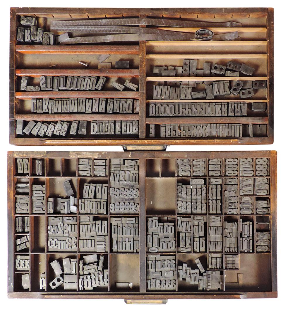 Printer's Drawers & Press Type (2), partitioned wood (1 of 1)