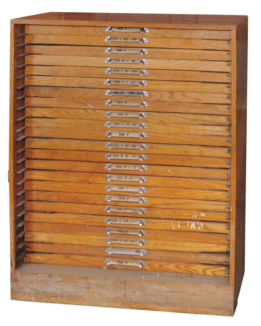 Printer's Press Type Cabinet, oak w/23 open flatwork (1 of 1)