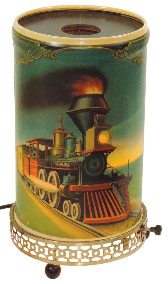 Railroad Motion Lamp, John Bull & The General around moving lightup cylinder, mfgd by Econolite,: Railroad Motion Lamp, John Bull & The General around moving lightup cylinder, mfgd by Econolite, c.1950's, Exc orig working cond, 11"H x 7"Dia.