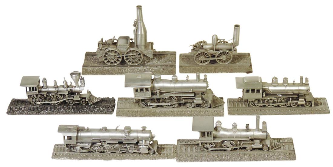 Railroad Pewter Engine Models (7), America's Greatest Steam Locomotives by Danbury Mint: Best Friend: Railroad Pewter Engine Models (7), America's Greatest Steam Locomotives by Danbury Mint: Best Friend of Charleston, No. 999, DeWitt Clinton, Wm Crooks No. 1 (in orig shpg box), No. 119, Cannonball & C