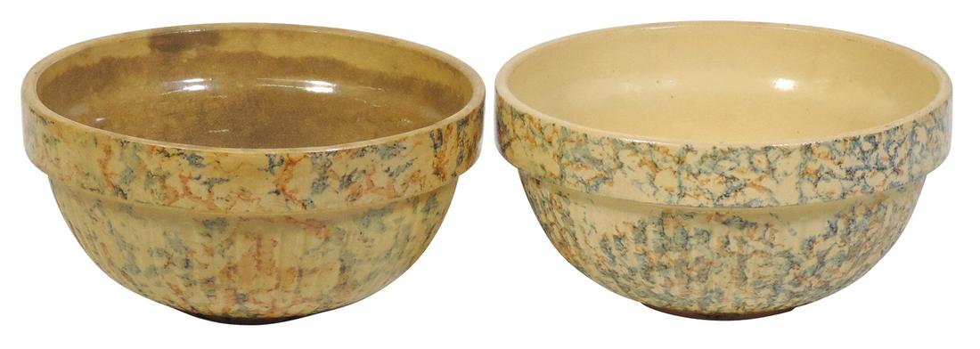 Stoneware Advertising Red Wing Bowls (2), "It Pays To Mix With Torkelson & Son-Hudson SD" ribbed: Stoneware Advertising Red Wing Bowls (2), "It Pays To Mix With Torkelson & Son-Hudson SD" ribbed saffron & "Compliments of Farmers Co-Operative of Lakefield, Minn", 1st w/stains, 2nd Exc cond, 9"Dia.