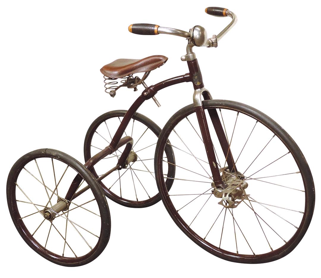 Tricycle, Fairy, painted steel w/hard rubber tires, orig leather seat & grips, Exc untouched cond,: Tricycle, Fairy, painted steel w/hard rubber tires, orig leather seat & grips, Exc untouched cond, 30"H x 36"W x 17"D.
