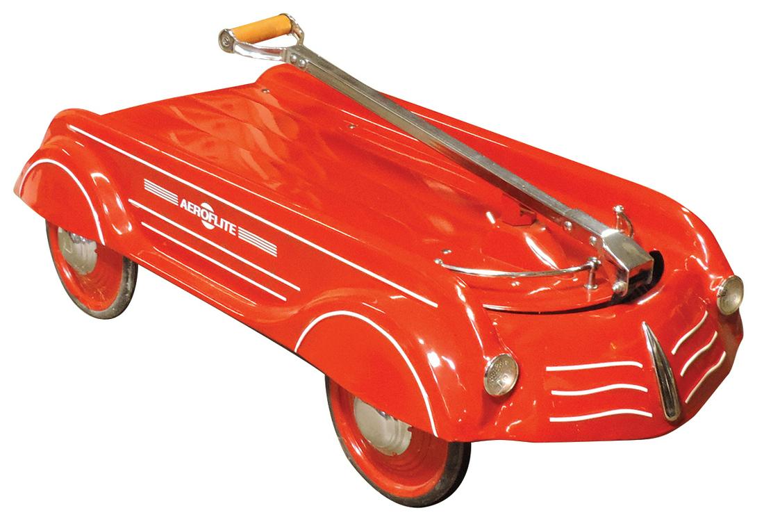 Toy Coaster Wagon, Aeroflight, reproduction of Art Deco classic, pressed steel, Exc cond, 45"L x: Toy Coaster Wagon, Aeroflight, reproduction of Art Deco classic, pressed steel, Exc cond, 45"L x 20"W.