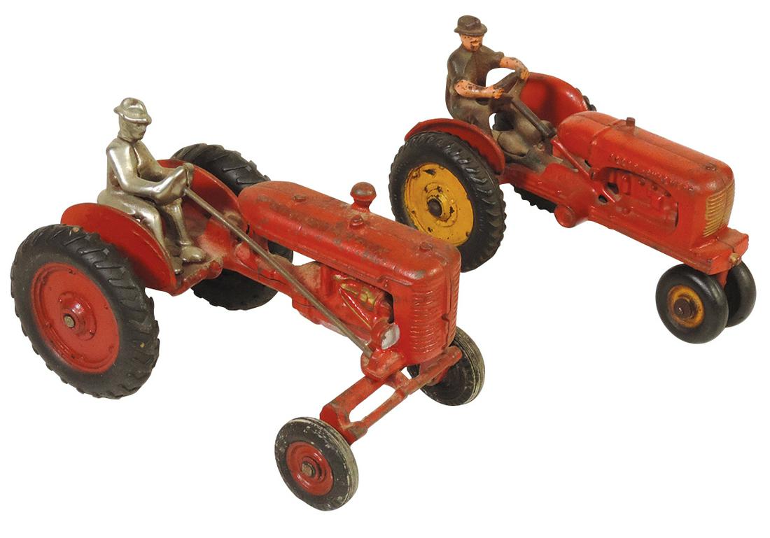 Toy Tractors (2), cast iron Farmall Culti-Vision w/nickel-plated driver & Allis Chalmers w/painted: Toy Tractors (2), cast iron Farmall Culti-Vision w/nickel-plated driver & Allis Chalmers w/painted driver, both by Arcade, VG cond & orig paint, larger 7"L.