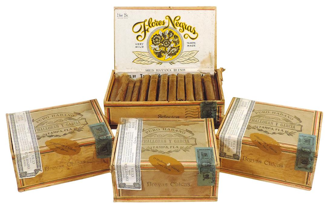 Tobacciana (4), O'Halloran Y Garcia Havana Cigars, 3 NOS unopened wooden boxes of 50 Brevas Chicas