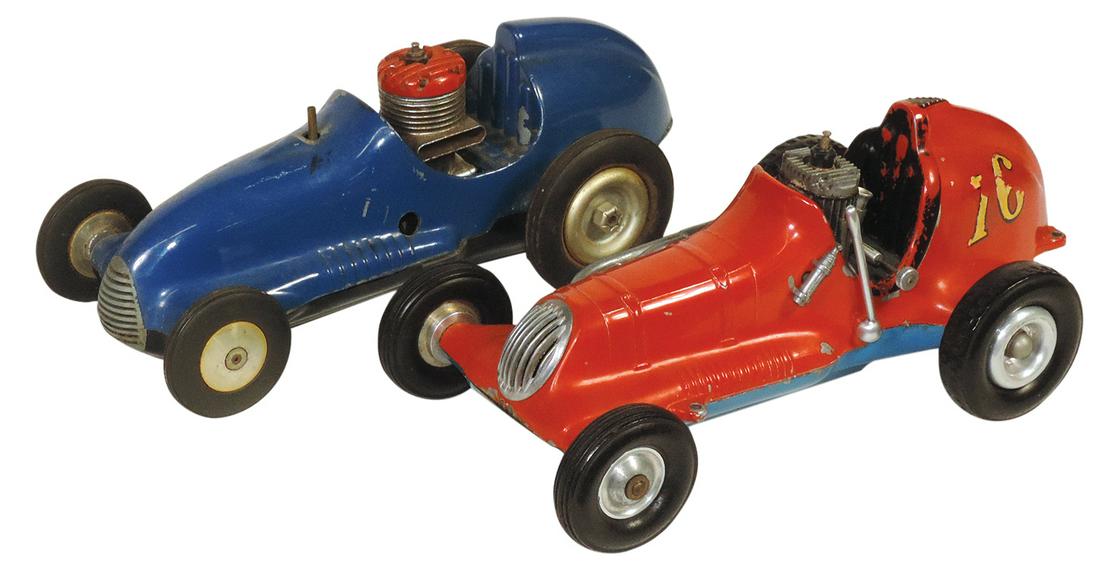 Toy Tether Cars (2), Roy Cox Thimble Drome w/engine & McCoy w/engine, VG cond w/signs of use, both: Toy Tether Cars (2), Roy Cox Thimble Drome w/engine & McCoy w/engine, VG cond w/signs of use, both approx 10"L.