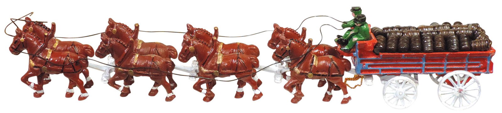 Toy Clydesdale Beer Wagon, cast iron w/drivers & 8-horse team, Exc cond in orig box, 28"L.: Toy Clydesdale Beer Wagon, cast iron w/drivers & 8-horse team, Exc cond in orig box, 28"L.