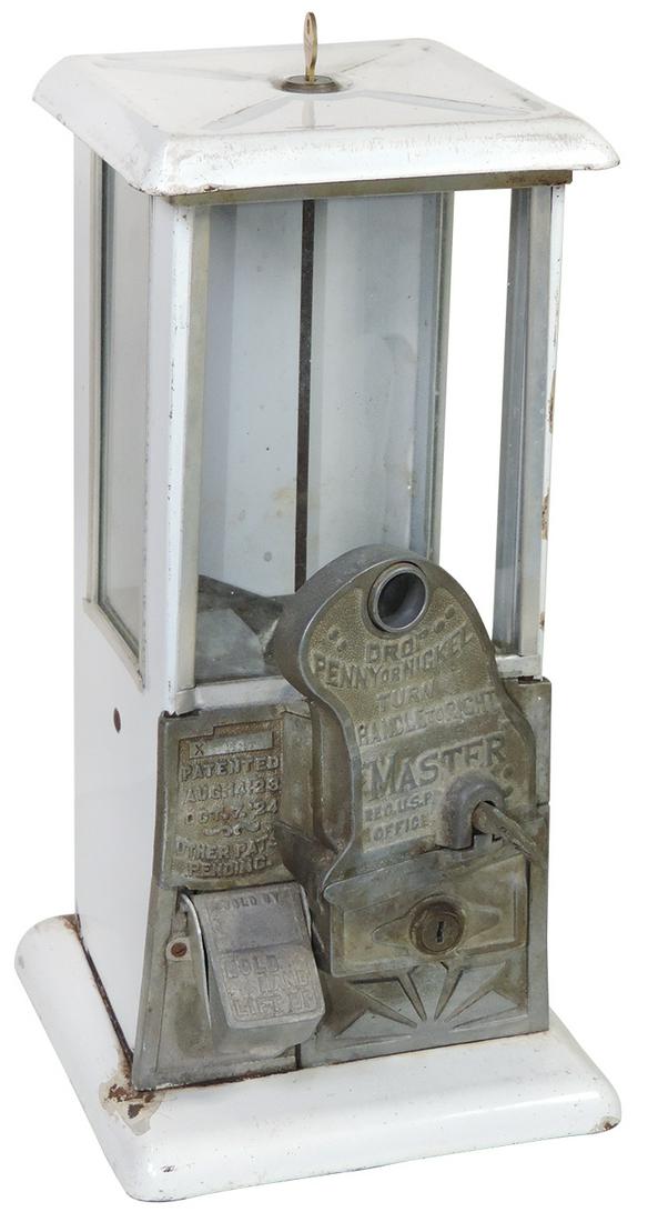 Coin-Operated Slot Machine, Mills Castle Front Silent Mystery,: Coin-Operated Slot Machine, Mills Castle Front Silent Mystery, 10 Cent Blue Front, c.1935, orig machine in VG working cond w/orig back door including operator instructions paper, coin box, lock & key,