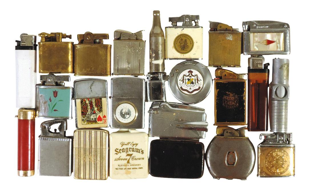 Tobacciana Cigarette Lighters (25), variety of fluid types, c.1940s & 1950s incl Storm King, Evans: Tobacciana Cigarette Lighters (25), variety of fluid types, c.1940s & 1950s incl Storm King, Evans & Sega Lock & others, various cond, avg ht 2.25".