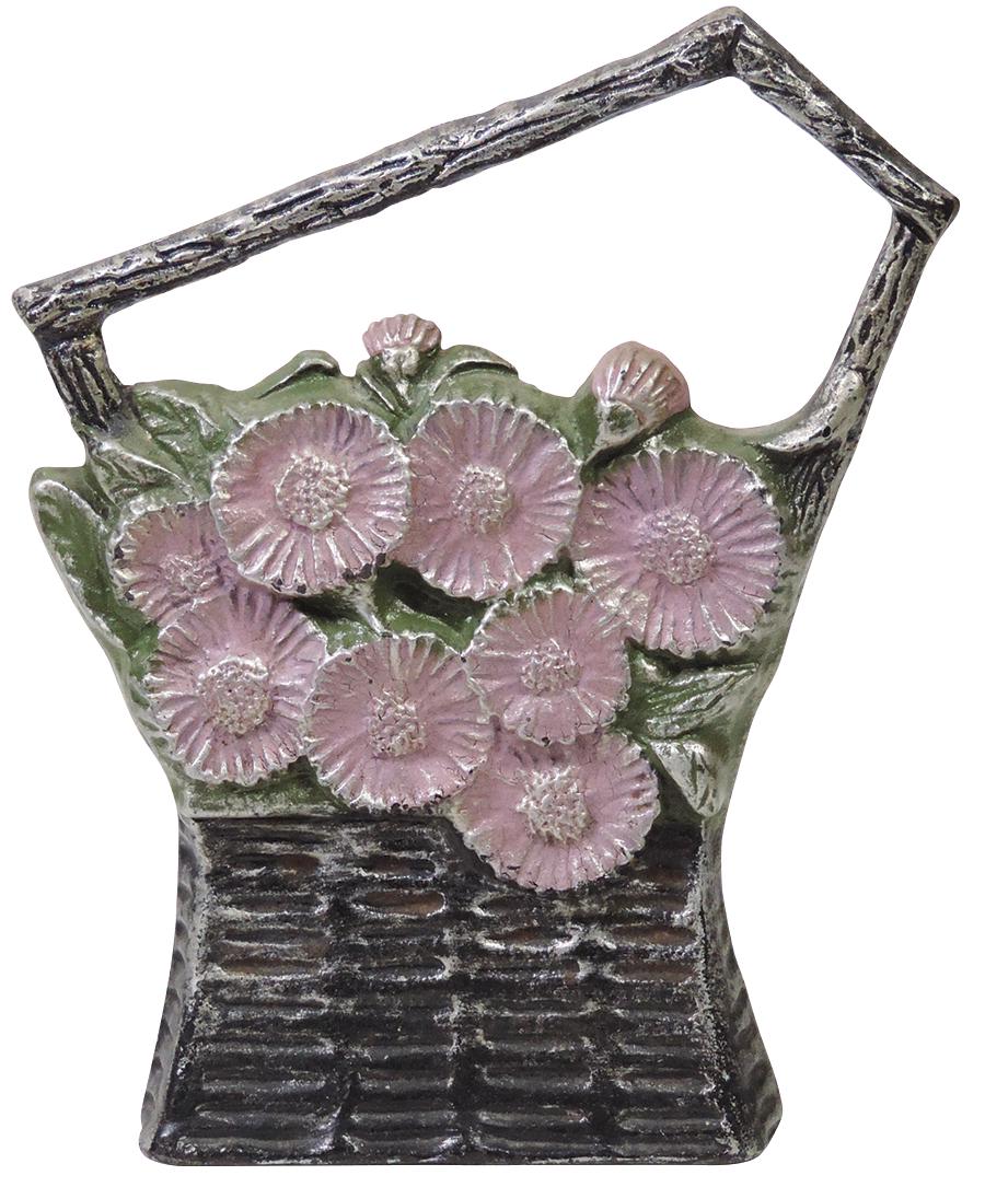 Doorstop, Slant Handled Basket in Art Deco style, cast iron w/wedge back, mfgd by Chicago Hardware: Doorstop, Slant Handled Basket in Art Deco style, cast iron w/wedge back, mfgd by Chicago Hardware Foundry w/incised C.H.F. & mold #E110, Exc cond w/orig paint, 10.75"H.
