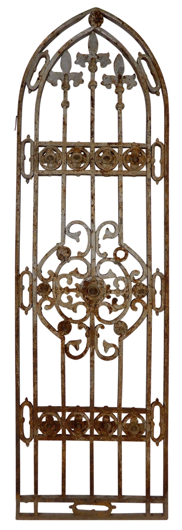 Architecture Wrought Iron Ornamental Panel, Gothic Revival with cast iron elements, VG cond w/some: Architecture Wrought Iron Ornamental Panel, Gothic Revival with cast iron elements, VG cond w/some oxidation, 43"H x 13"W.