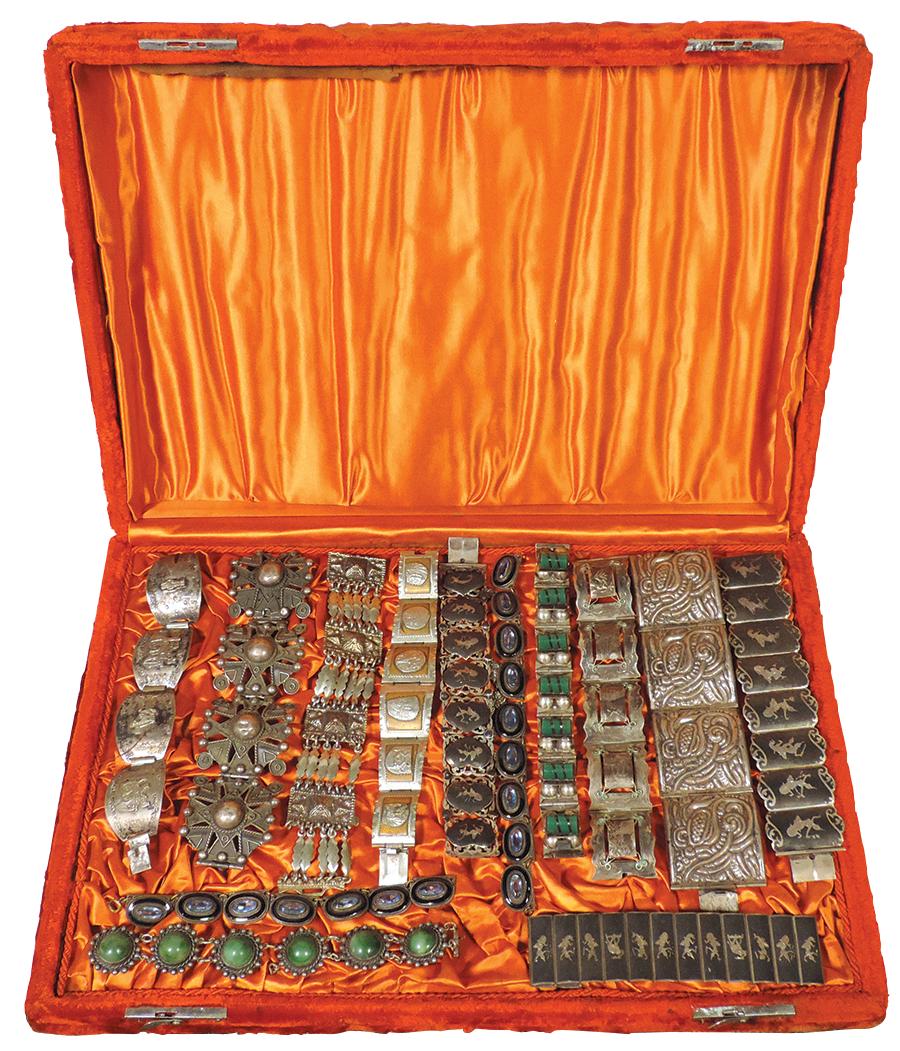 Jewelry (14), Silver Bracelets: 3 sets Siamese niello, 8 various Mexican incl Taxo plus Victorian: Jewelry (14), Silver Bracelets: 3 sets Siamese niello, 8 various Mexican incl Taxo plus Victorian silverplate & enameled sp Austrian necklace w/blue jewels separated in 2 sections, VG to Exc cond w/a