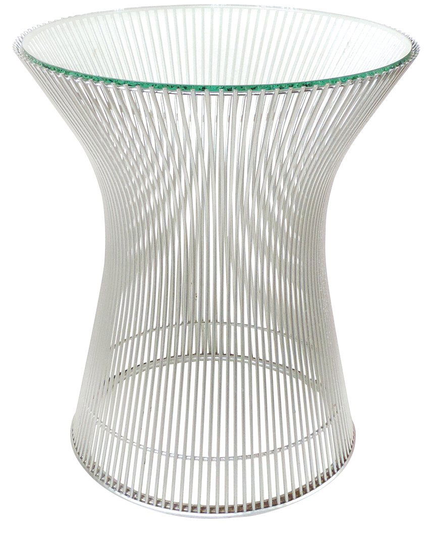 Mid-Century Modern Side Table, Warren Platner for Knoll, c.1962, steel wire & glass, Exc cond,: Mid-Century Modern Side Table, Warren Platner for Knoll, c.1962, steel wire & glass, Exc cond, noting later painted finish, 18"H x 15.75"Dia.