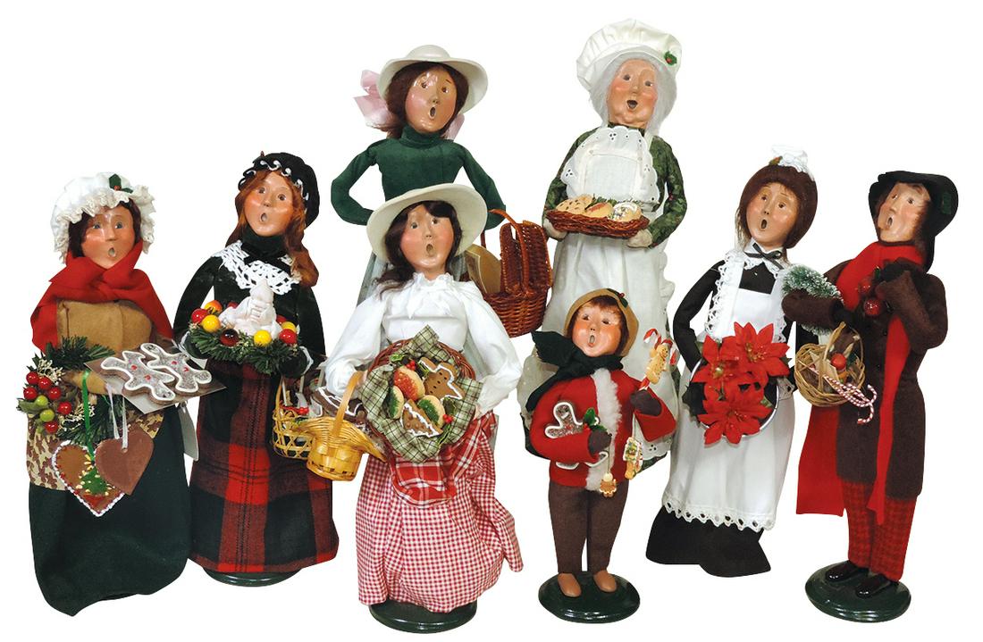 Dolls (8), Byers Choice Carolers: Chamber Maid, Ginger Bread Seller, Baker & others, various dates &: Dolls (8), Byers Choice Carolers: Chamber Maid, Ginger Bread Seller, Baker & others, various dates & series, VG to Exc cond, largest 13"H.