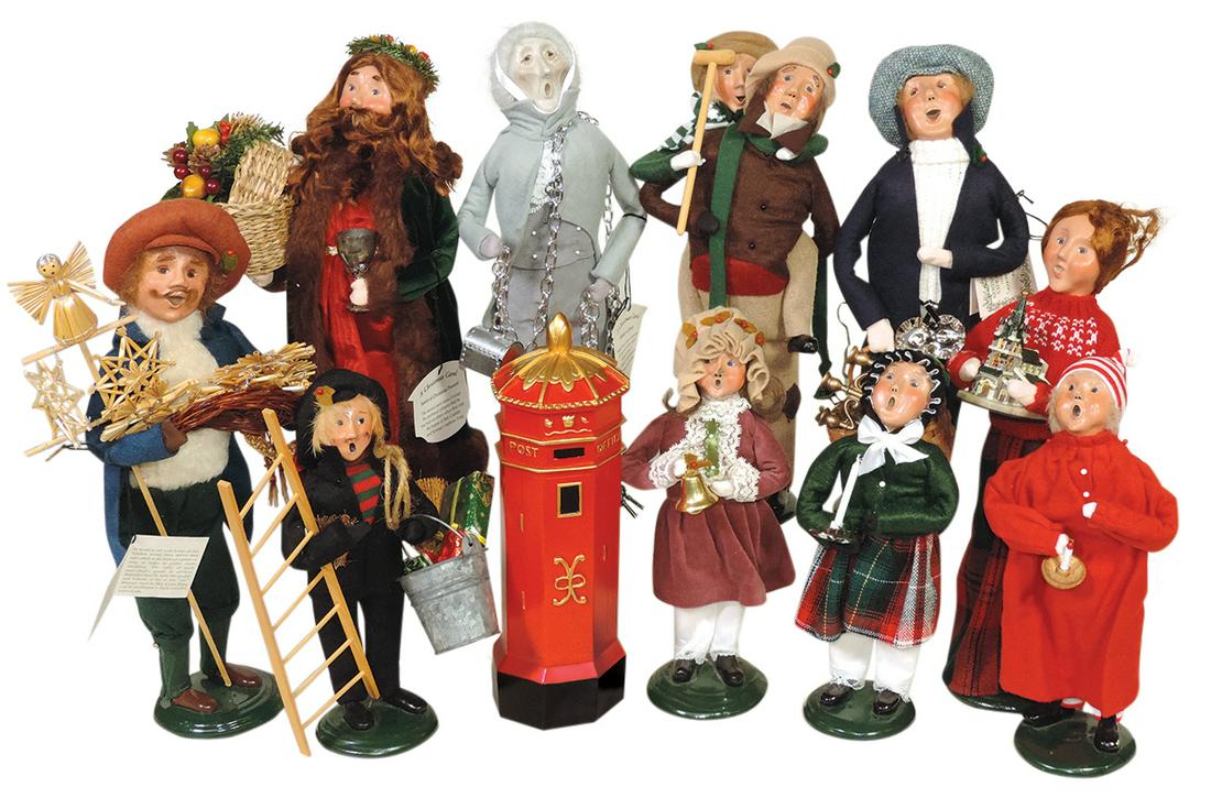 Dolls (11), Byers Choice Carolers: Partial Cries of London & Christmas Carol Series incl Bob: Dolls (11), Byers Choice Carolers: Partial Cries of London & Christmas Carol Series incl Bob Cratchet & Tiny Tim, Marley's Ghost, Spirit of Christmas Present & others, c.1990 & later, VG to Exc cond,