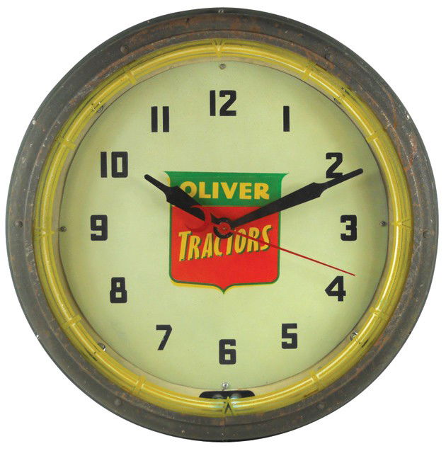 438 Oliver Tractors neon clock, mfgd by Neon Products