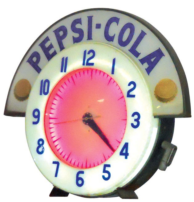785 Cleveland neon clock w/PepsiCola marquee, Exc wo
