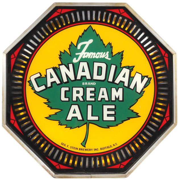 Canadian Cream Ale neon motion sign from Geo. F. S: Canadian Cream Ale neon motion sign from Geo. F. Stein Brewery, Inc.-Buffalo, NY, mfgd by Neon Products Inc., 8-sided, VG+ working cond, 18"H.