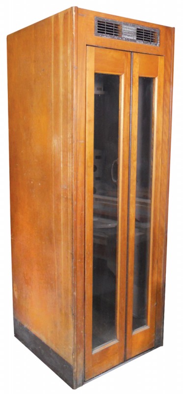 Phone booth, walnut veneer, no pay phone, Good res: Phone booth, walnut veneer, no pay phone, Good restorable cond, 84"H x 31"W x 31"D.