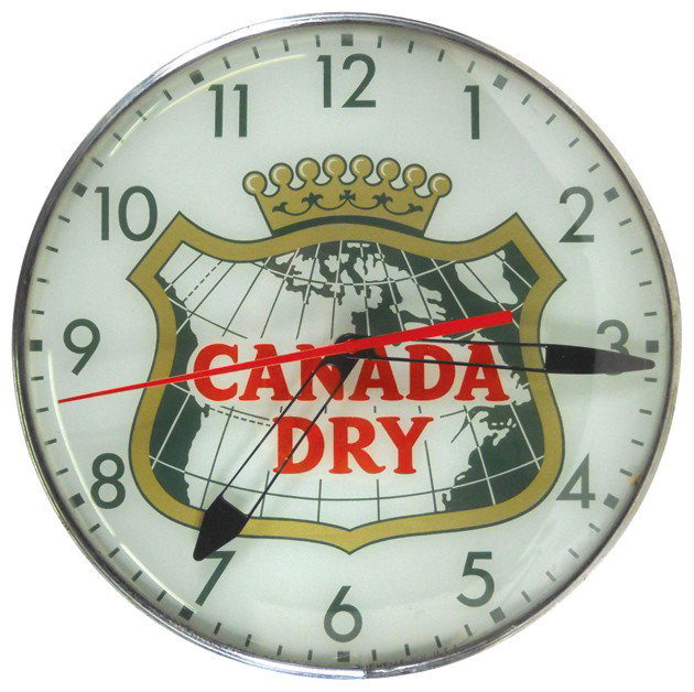 Canada Dry light-up clock, mfgd by Pam Clock Co.,: Canada Dry light-up clock, mfgd by Pam Clock Co., VG working cond, 15"Dia.