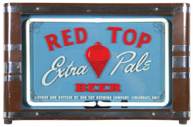 Red Top Extra Pale Beer-Cinc neon sign, mfgd by N: Red Top Extra Pale Beer-Cinc neon sign, mfgd by Neon Products Inc., Exc working cond, 11"H x 17"W.