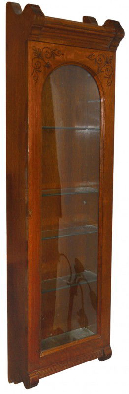 Jeweler's regulator clock case w/shelves, oak, c.: Jeweler's regulator clock case w/shelves, oak, c.1900, a great display case in VG orig cond, 87"H x 18"W x 8"D.
