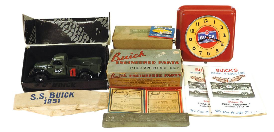Automobile Miscellany (7), mostly Buick-related, incl boxed rings set, mechanic's cap, box of NOS (1 of 1)
